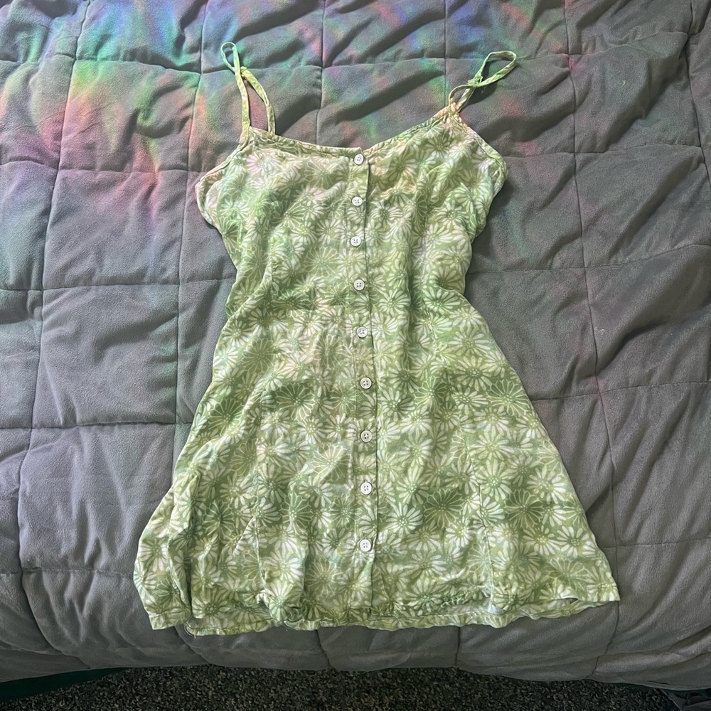 Green Floral Button-Down Dress